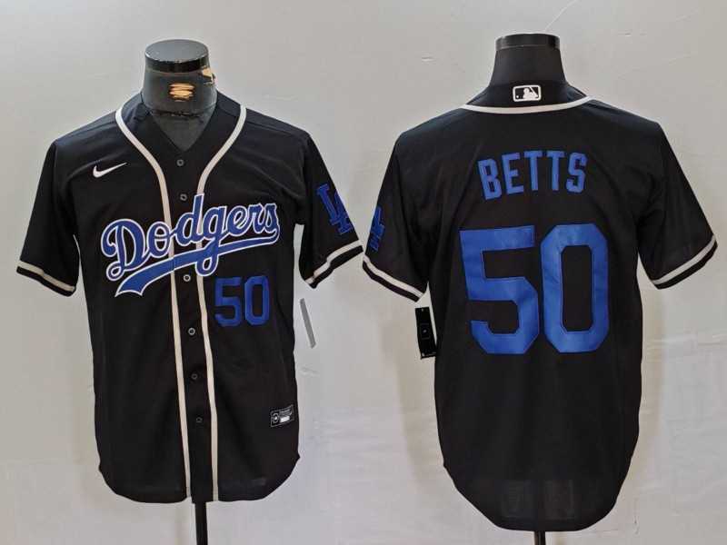 Men%27s Los Angeles Dodgers #50 Mookie Betts Number Black Cool Base With Patch Stitched Baseball Jerseys->los angeles dodgers->MLB Jersey